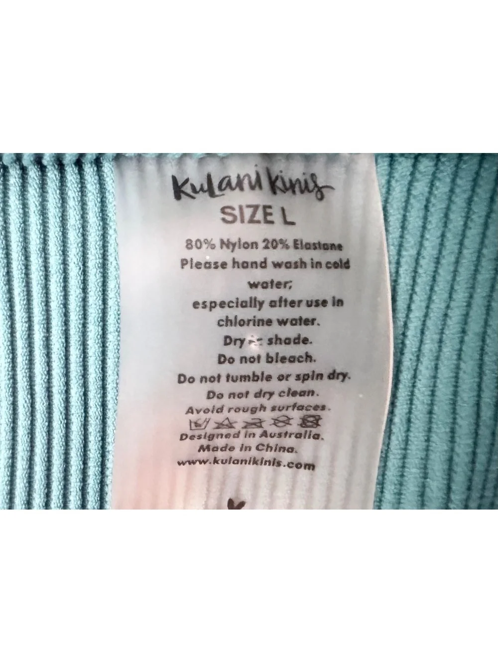 Kulani Kinis Teal Ribbed Ring Bandeau Bikini Size L